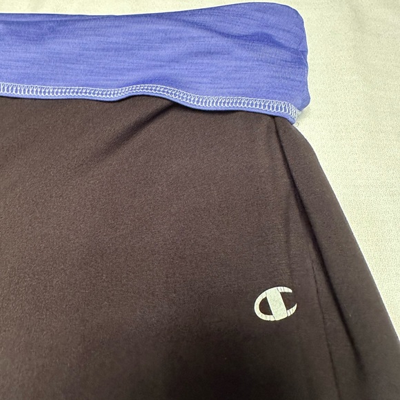Champion Pants & Jumpsuits Champion Black Yoga Pants With Periwinkle Fold Down Top C Logo On